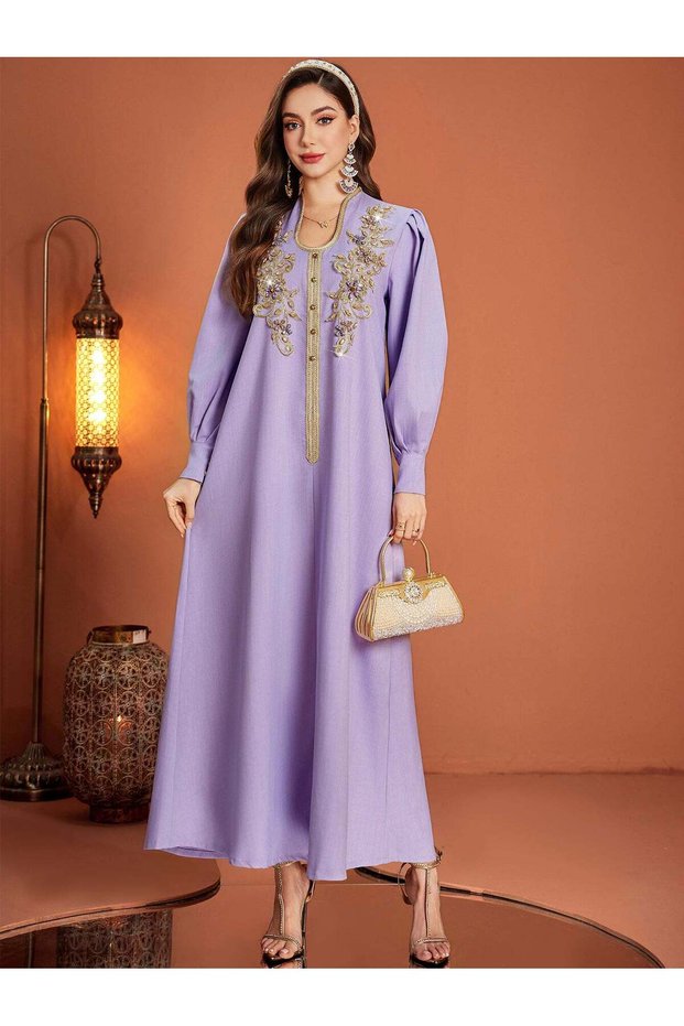 Lavender Lace-Applique Maxi Dress