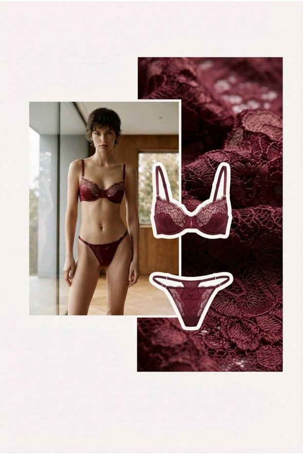 Lace Lingerie Set - Satin Detailed Lace Underwire Bra Set