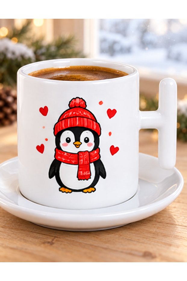 Cute Penguin with Red Scarf Winter Themed Coffee Cup
