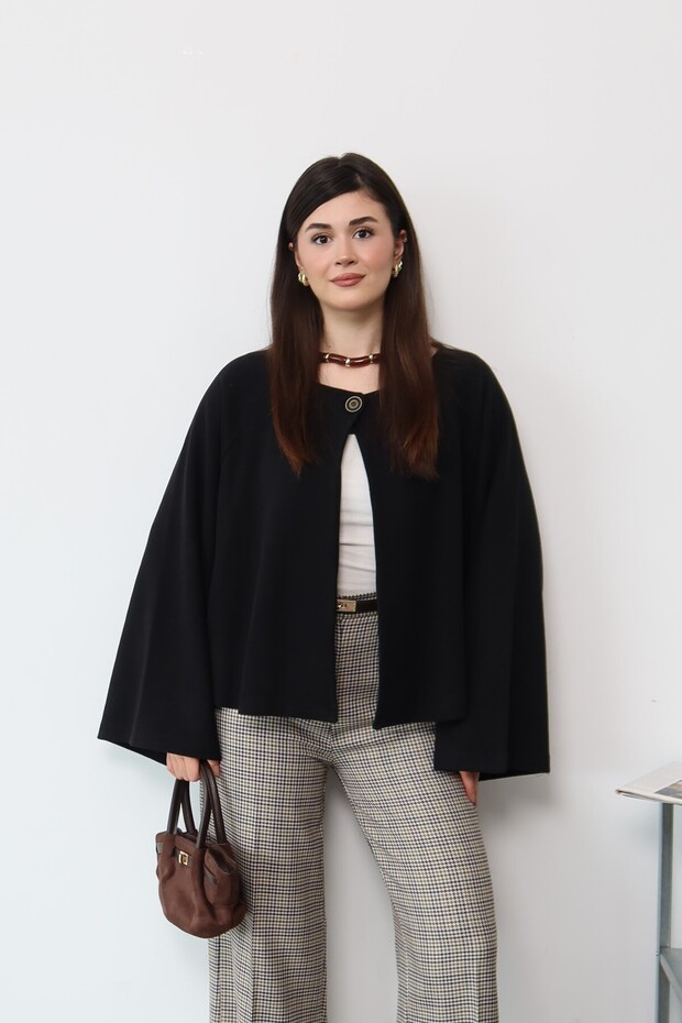 Black Single Button Knitted Jacket