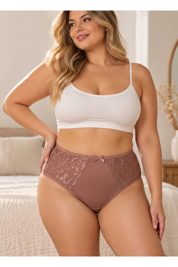 Large Size Cotton Bato Women's Panties with Lace Detail
