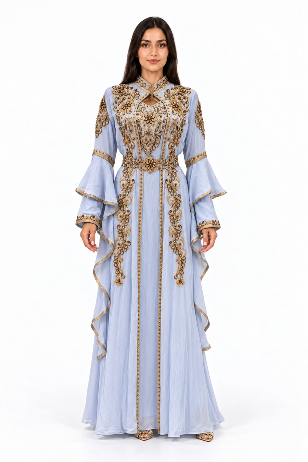 Women's Long Caftan with Embellishment Detailing