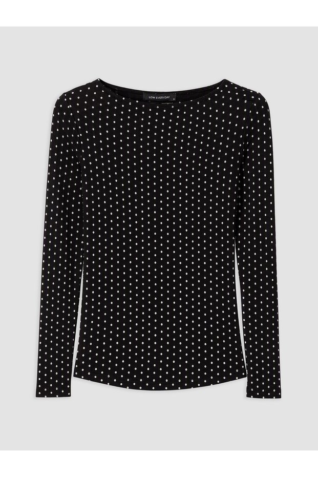 Peak New Season Black Crew Neck Polka Dot Blouse