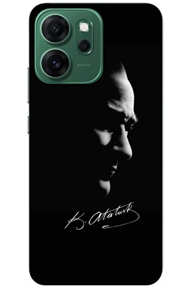 Oppo Reno14 F Compatible Case Mustafa Kemal Atatürk Black Silicone Case (Printed)