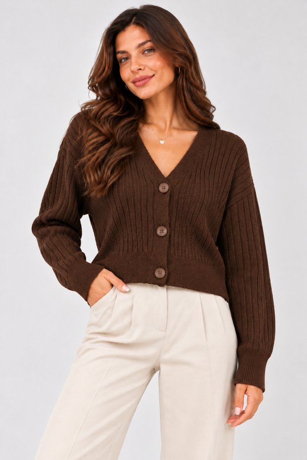 Women's Buttoned Ribbed Knitwear Cardigan Cty-Çtn-9734