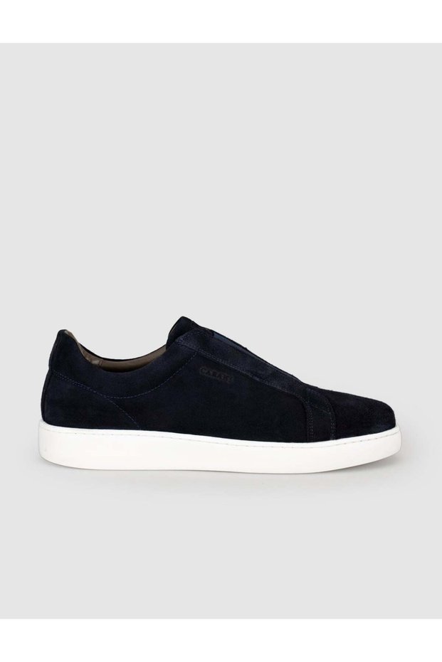 Genuine Leather Navy Blue Suede Laceless Men's Sneaker Shoes