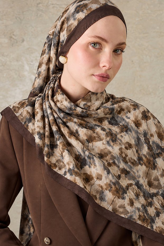 Bitter Brown Poppy Pattern Kraş Shawl