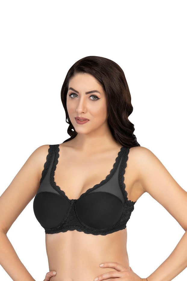 أسود MI Emay 172 D مبطن بالدانتيل Underwire MINIMIZER