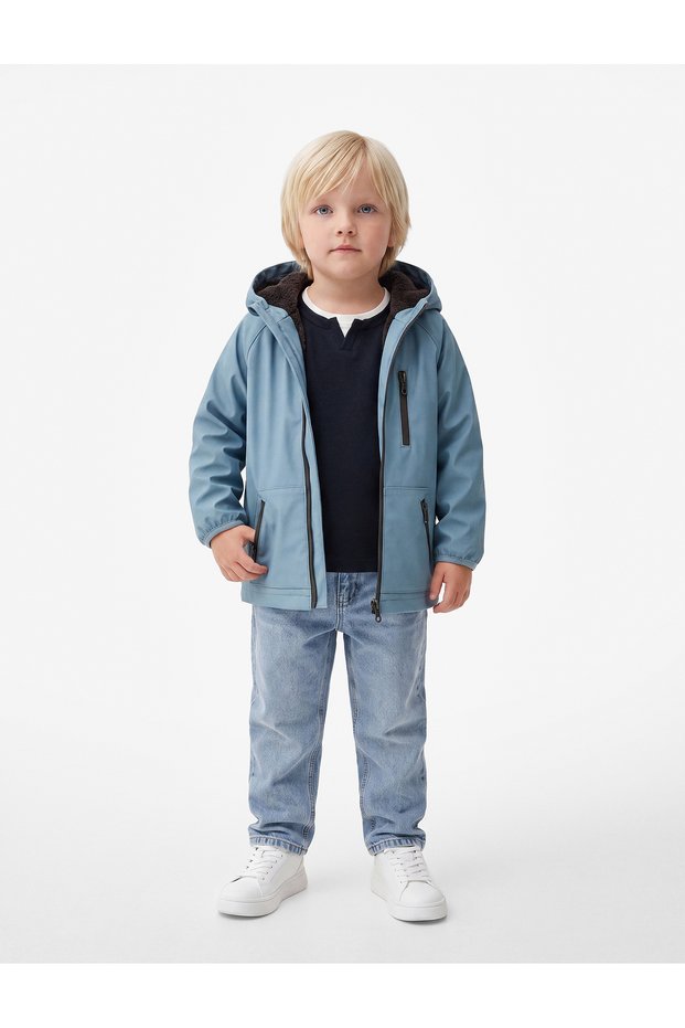Long Sleeve Hooded Pocketed Zippered Plush Lined Raincoat