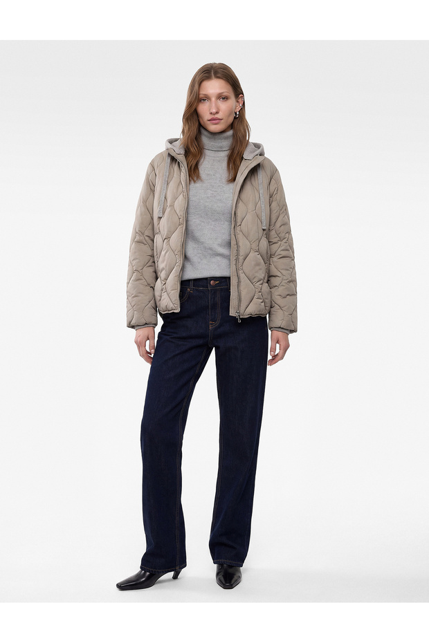 High Collar Detachable Hooded Long Sleeve Zippered Quilted Seasonal Coat