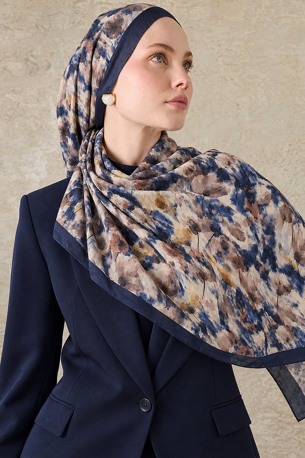 Navy Blue Poppy Pattern Shawl