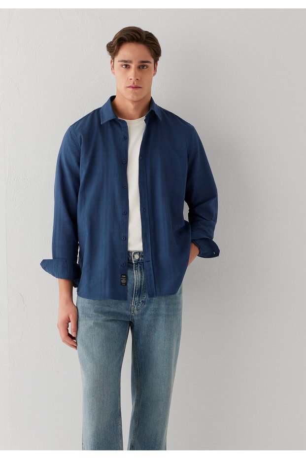 Plaid Jacquard Navy Blue Shirt Regular Fit / Normal Cut 0211939-80790