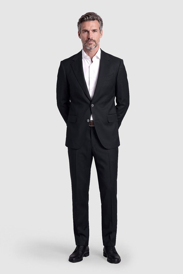 Black Solid Color Two Buttons Classic Men Suit