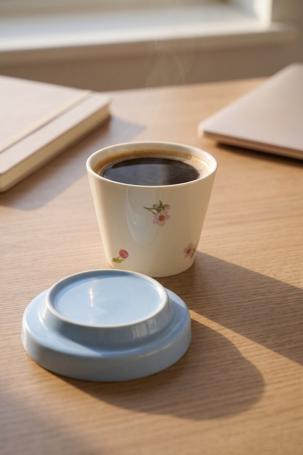 Silk Petal Porcelain Mug with Lid Blue - 230 ml