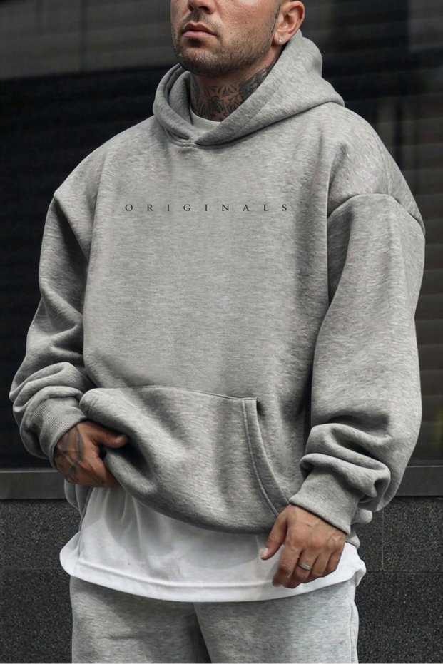 Unisex Women's and Men's 3-Yarn Organic Cotton Oversize Originals Hooded Hoodie Sweatshirt with Fleece Inside