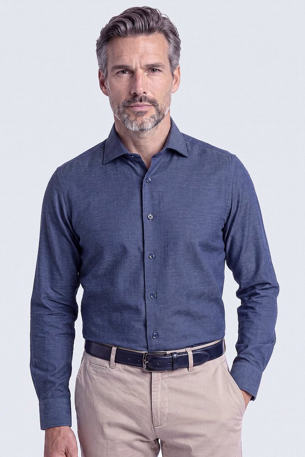 Anthracite Herringbone Patterned Long Sleeve Men's Shirt