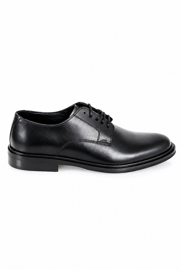 Black 100% Leather Lace-Up Flat Toe Men's Classic Shoes
