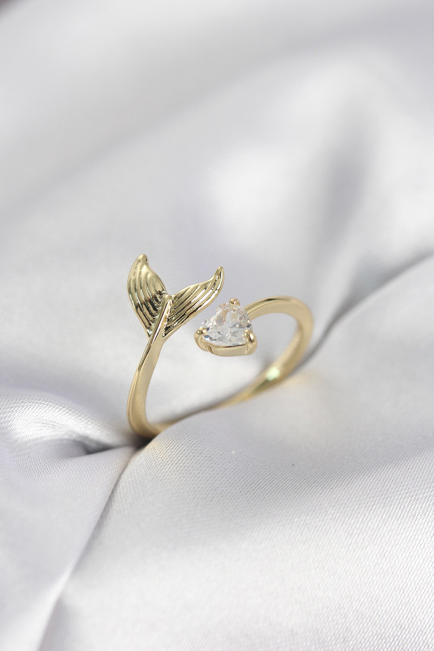 Fish Tail Model Gold Color Zircon Stone Women's Ring