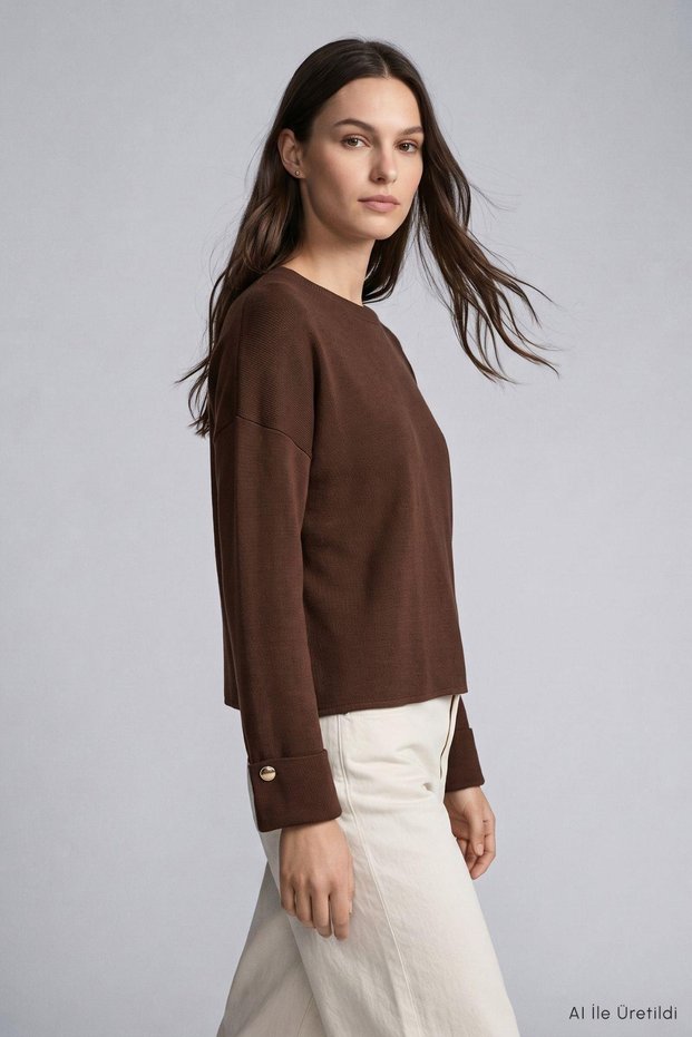 Crew Neck Cufflink Sweater 2590 Brown