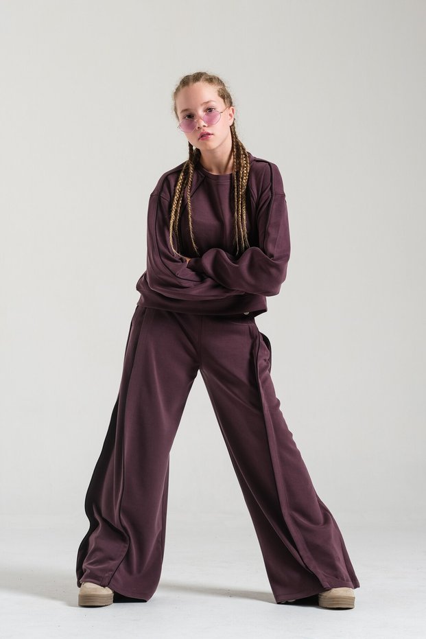Locoloco Girls' Ribbed Oysho Pants 8-15 Years Old Plum