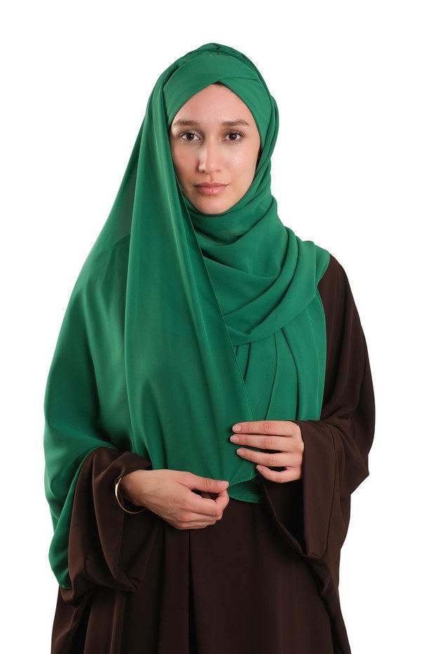 Petrol Green Practical Ready-To-Wear Bonnet Shawl Chiffon Self-Boned Single Band 1453_19