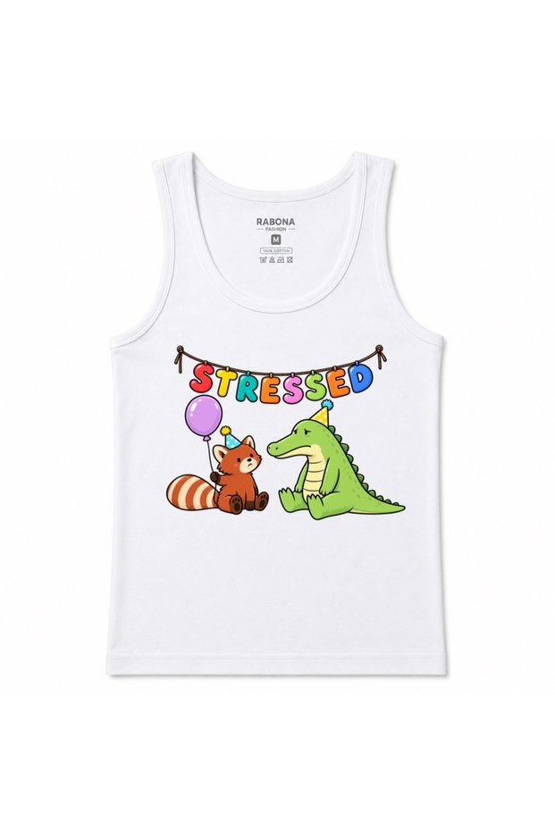 Stressed Party Buddies – Cute Red Panda & Crocodile Funny Graphic Tank Top