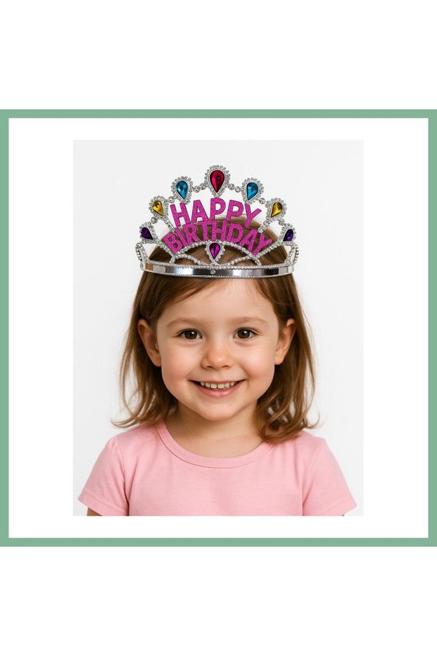 Silver Color Happy Birthday Written Birthday Crown 60 cm Bsk2026