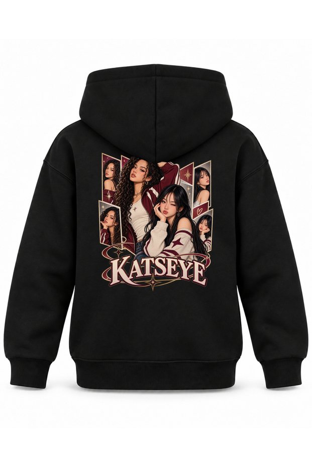 Katseye Stripe Curtain Character Printed Children's Hooded Sweatshirt