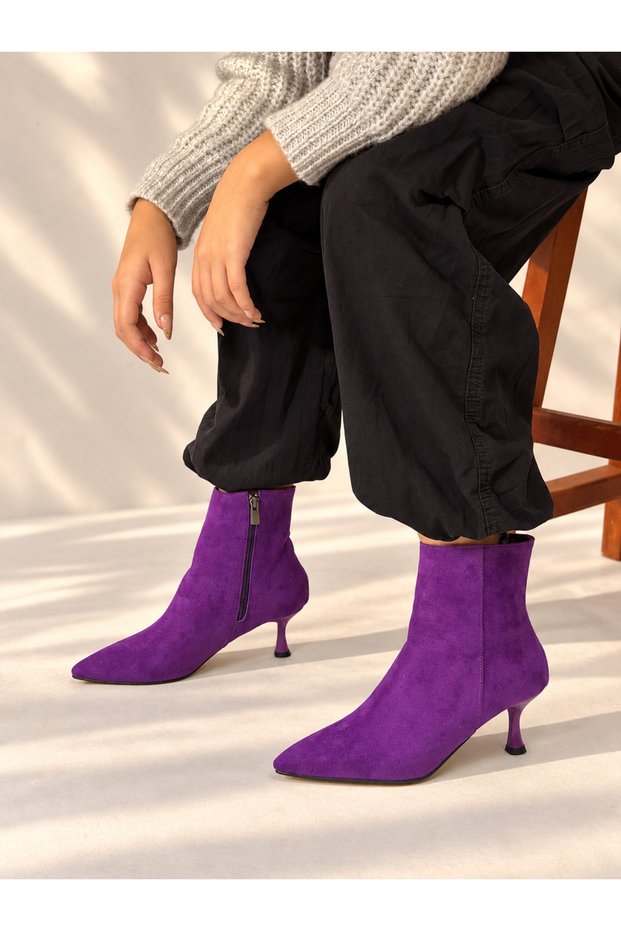 Vienna Purple Suede Pointed Toe 5 cm Thin Heel Women's Boots Botti̇e