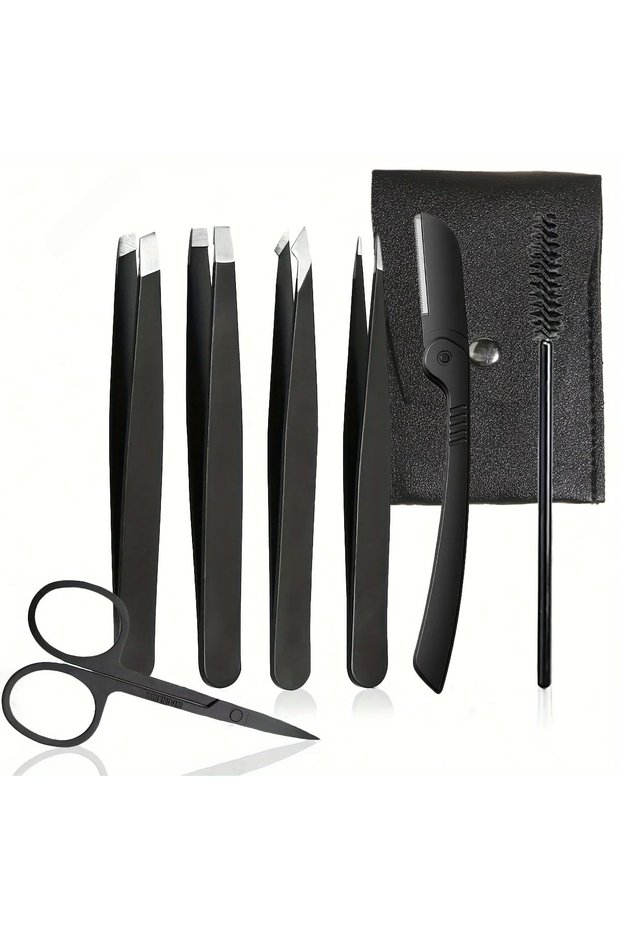7pcs 4/6/7pcs Professional Facial Hair Removal Grooming Set with Curved Scissors, Eyebrow Tweezers,