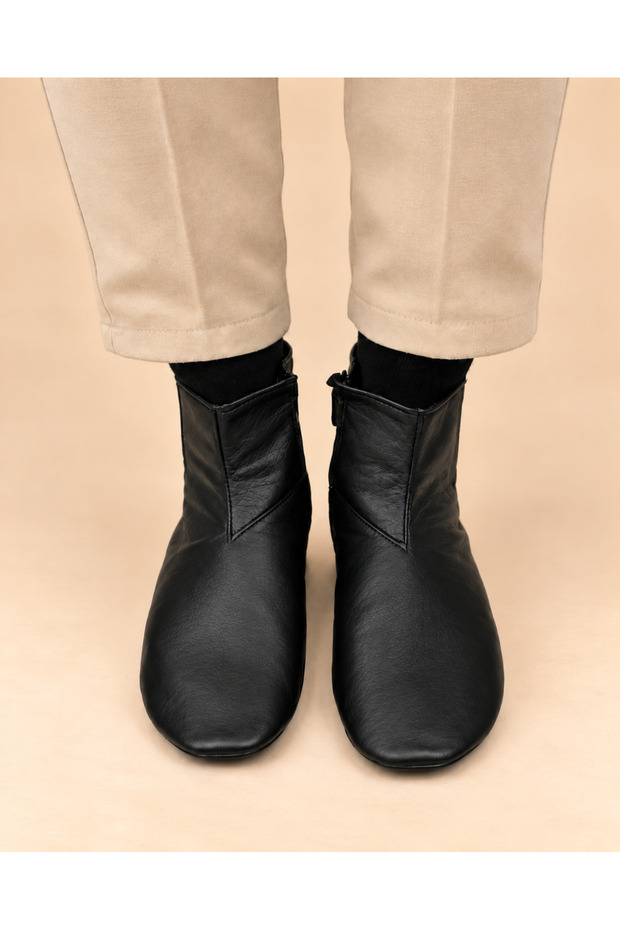 Genuine Sheepskin Thermal Mest Waterproof Non-Slip Sole with Single Elastic Zipper