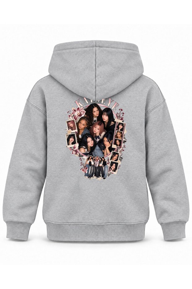 Katseye Flower Press Portrait Printed Children's Hooded Sweatshirt