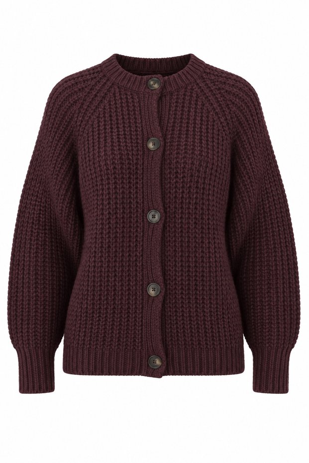 Burgundy 5-Button Cardigan - 2Y251061
