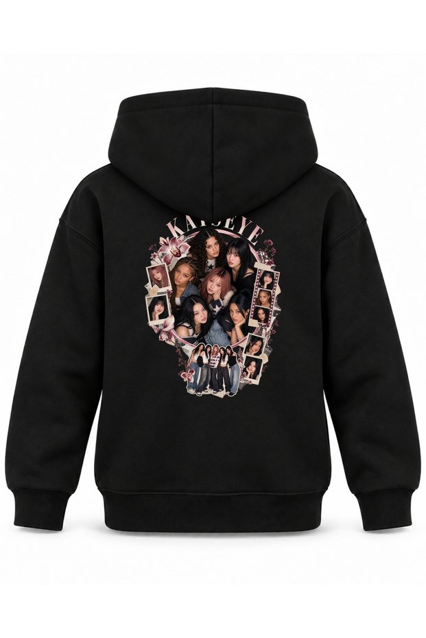 Katseye Flower Press Portrait Printed Children's Hooded Sweatshirt