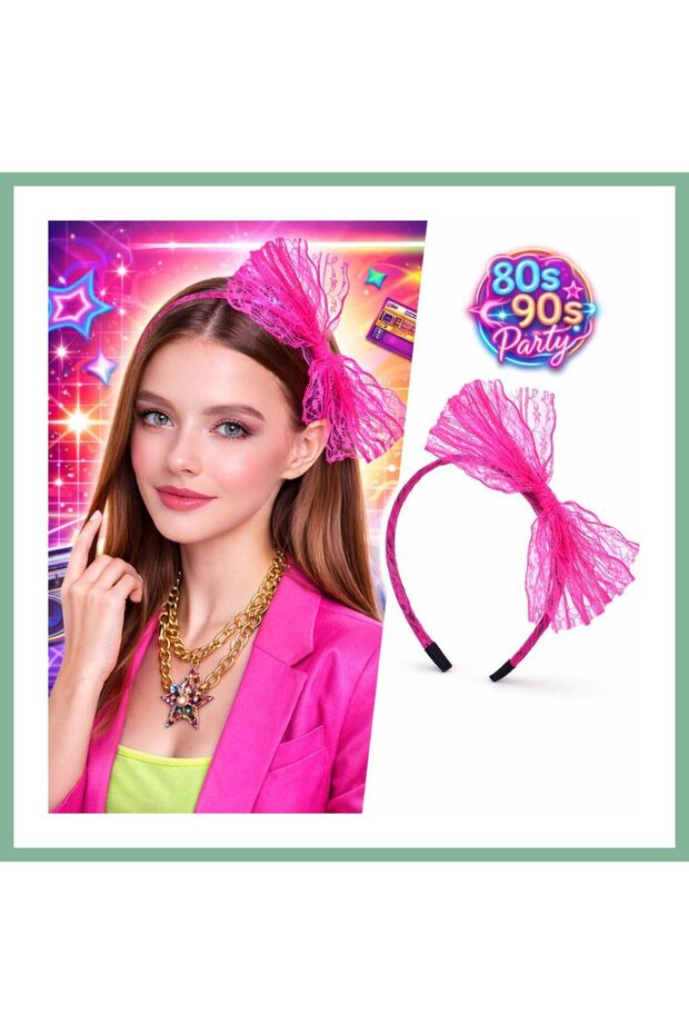 80? 90S Neon Pink Lace Crown with Bow Bsk2026