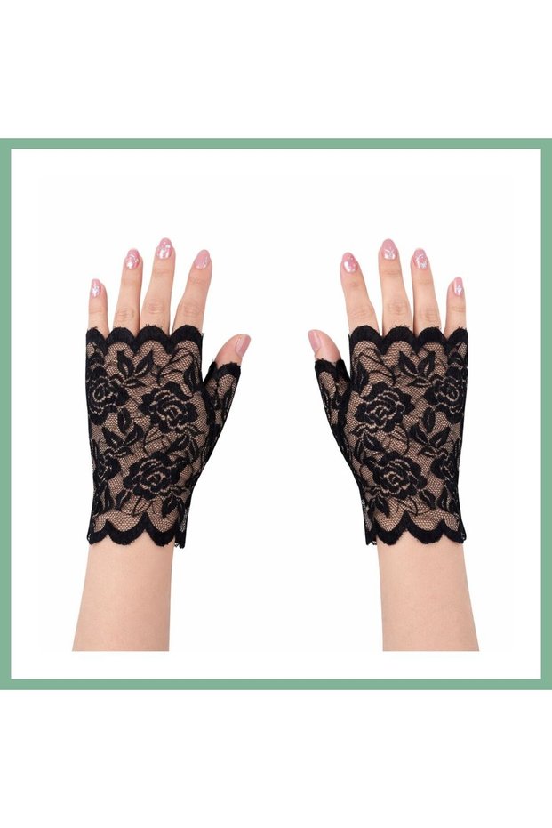 Black Lace Fingerless Short Gloves Bsk2026
