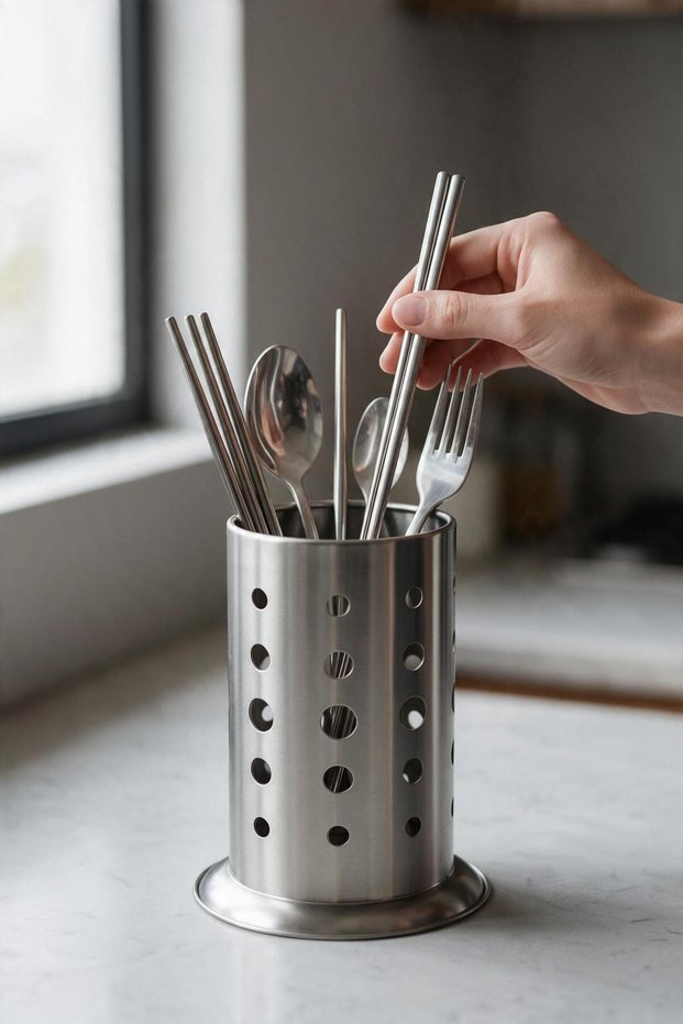 Stainless Steel Countertop Spoon Holder Large Cutlery Organizer
