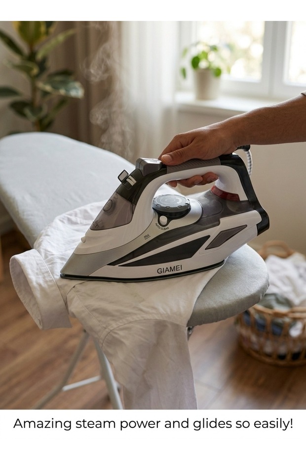 2400W High Power Steam Iron, Ceramic Soleplate Steam Iron for Clothes, Rapid Heating, Multi Steam Settings, Anti-Drip & Self-Cleaning Function, Portable Electric Iron for Home Laundry Garment Ironing