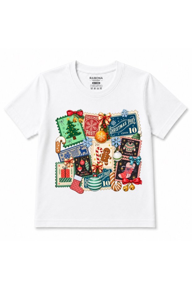 Christmas Postcard Magic - Vintage Holiday Stamps Kids Graphic T-Shirt