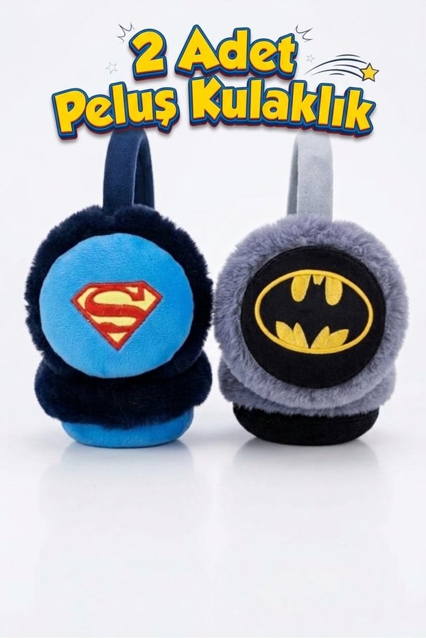 2 Pieces of Superhero Emblem Plush Boys' Winter Earmuffs (2-7 Years)