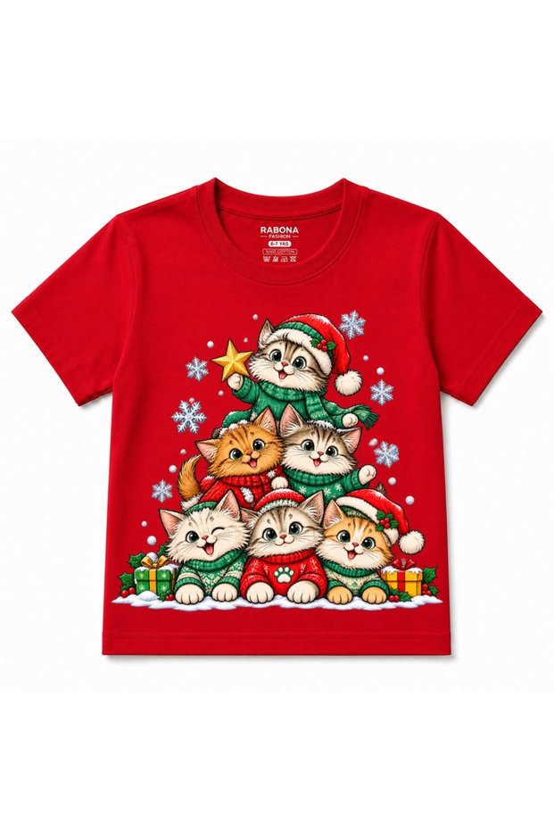 Christmas Kitty Tree - Cute Festive Kittens Kids Graphic T-Shirt