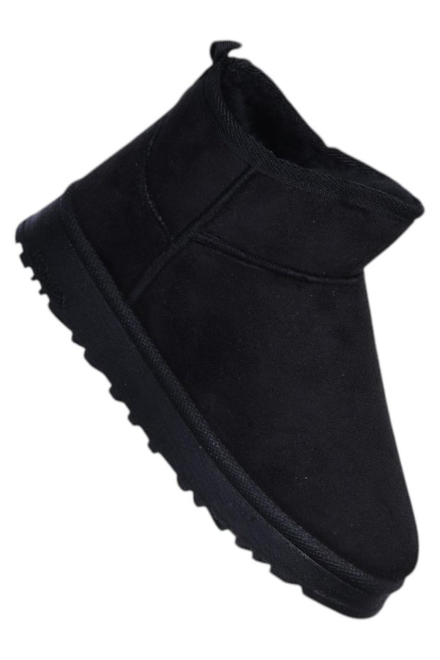 Women 1621 Black Women's Flat Boots with Fur Inside