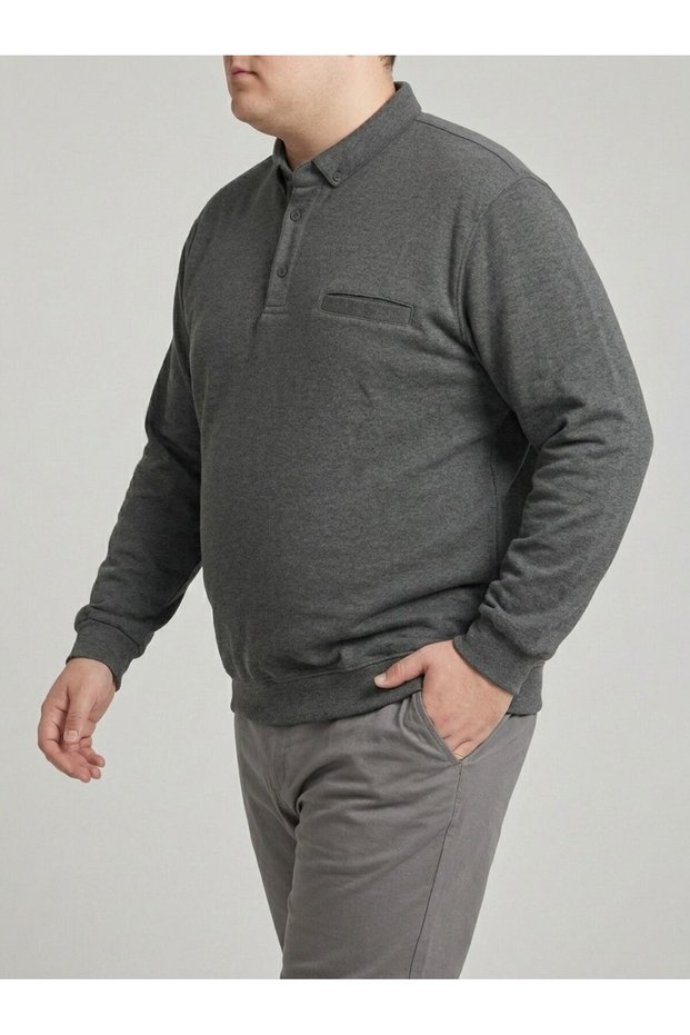 Men's Sweatshirt Polo Neck Buttoned Thessaloniki Woven Oversized Plus Size
