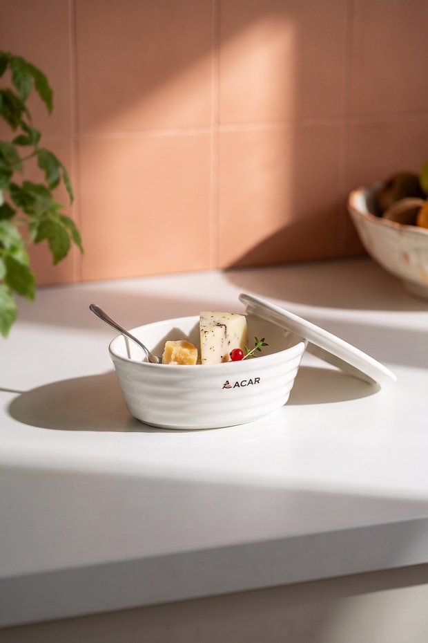 Porcelain Oval Bowl with Light Lid - 14 cm