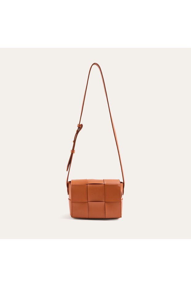 Women's Orange Braided Leather Look Shoulder Bag