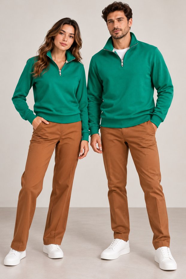 Sümer Işık Unisex Stand Collar Half Zipper Lined Cotton Winter Sweatshirt 100% Cotton