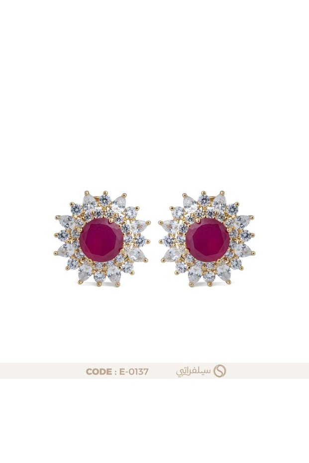 حلق كوكتيل فضة عيار 925 بتصميم شمسي مرصع بالزركون