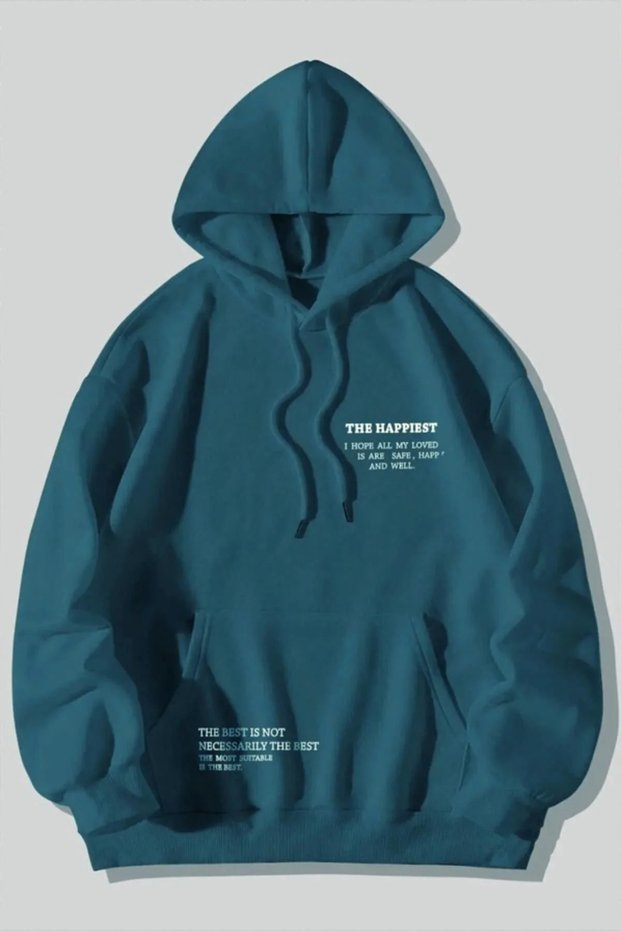 Unisex 3 Thread Organic Cotton Oversize the Happiest Hooded Hoodie Sweatshirt with Fleece Inside