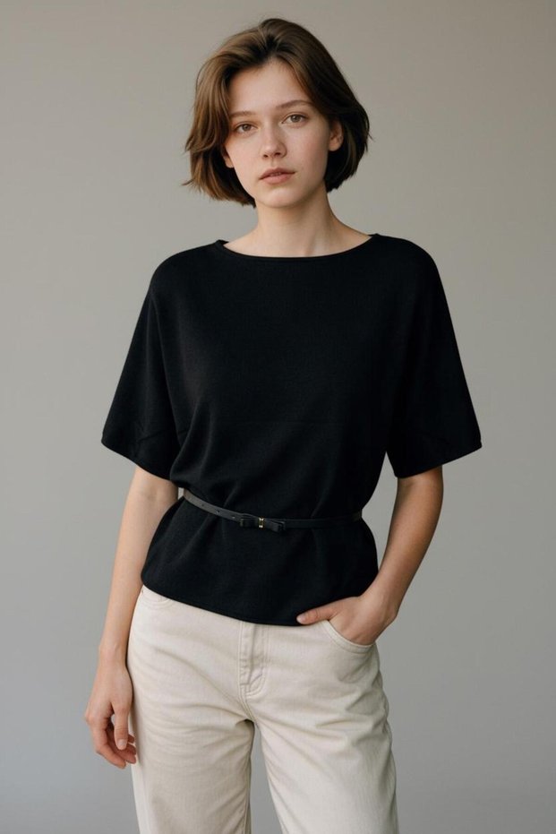 Women's Boat Neck Bat Sleeve Waist Belted Knitwear Blazer