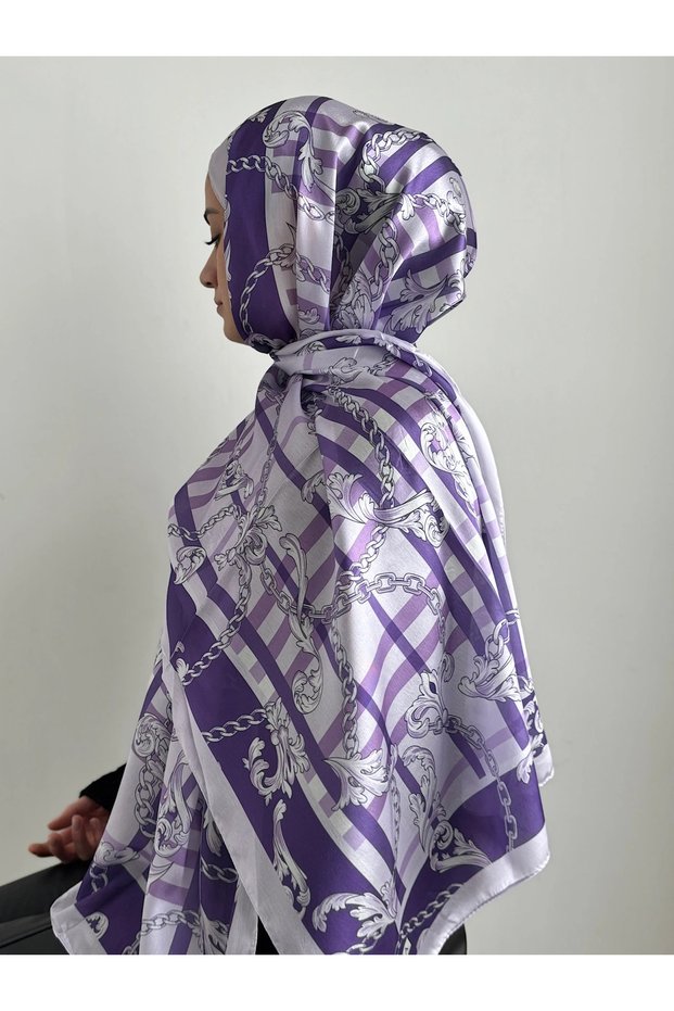 Plaid Pattern Janjan Shawl - Purple & Lilac